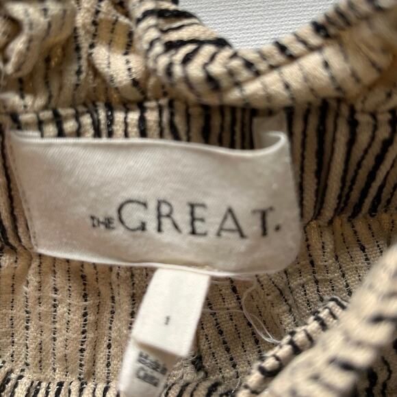 THE GREAT Linen Blend Paperbag Striped Straight Leg Pants Size 1 - Picture 2 of 8